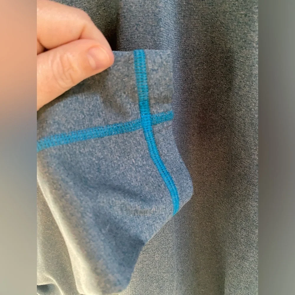 North face men blue grey pullover long sleeve 1/4 zip stretchy sweater jacket L